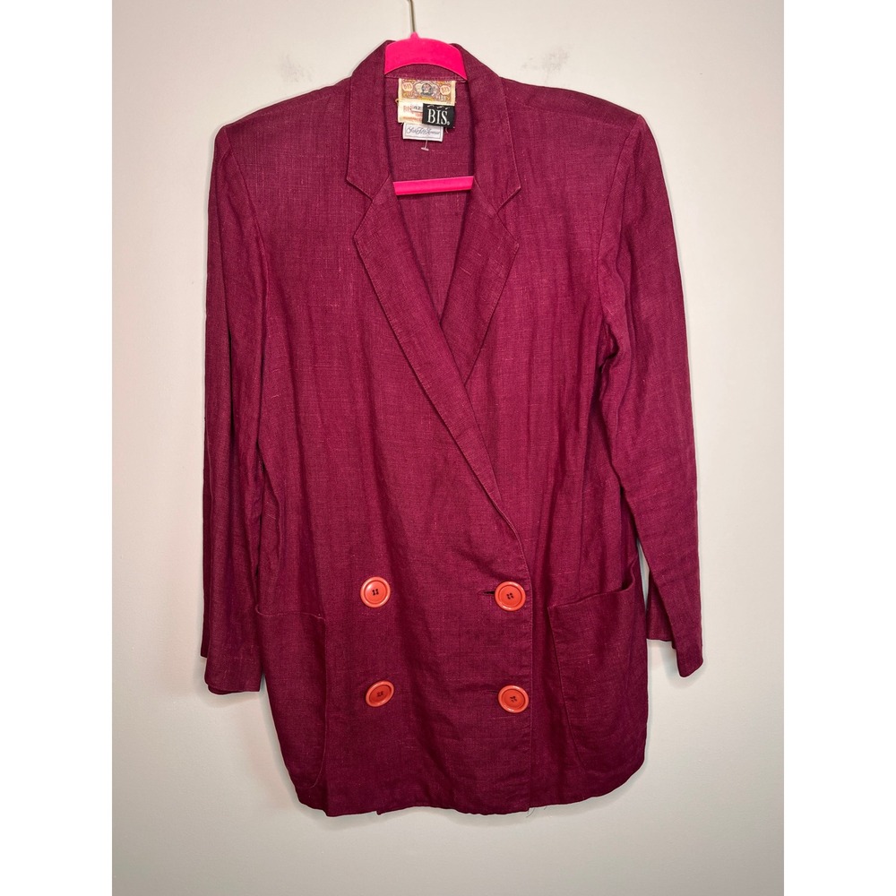 1980s Gene Ewing BIS Saks Fifth Avenue Linen Berry Magenta Pink Blazer 42 XL